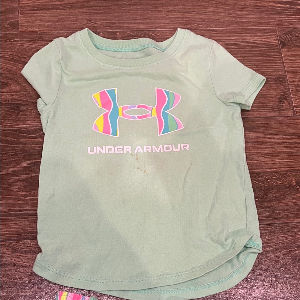 Under Armour Mint Green Tee and Multicolor Striped Shorts - Picture 4 of 7